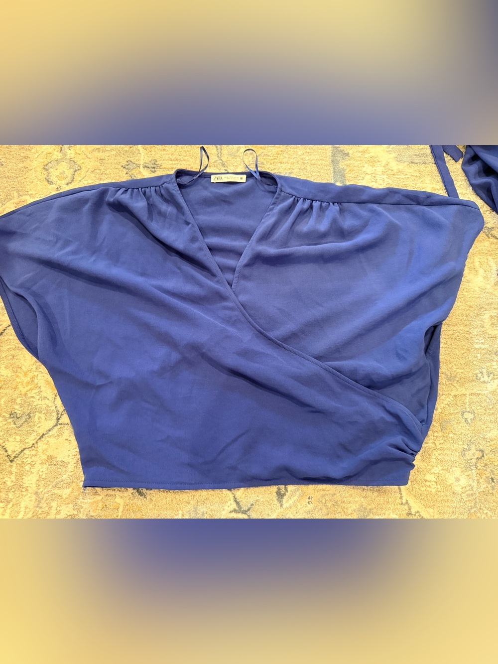Zara Deep Blue Wrap-Style Dolman Sleeve Top